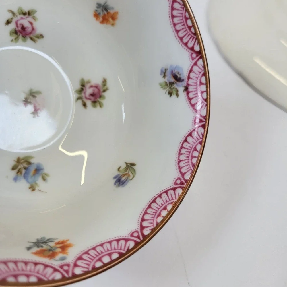 Vtg 4 Pc Mixed Lot Bavarian Porcelain Floral Gild Tea Cup Saucer Oval Dish Plate